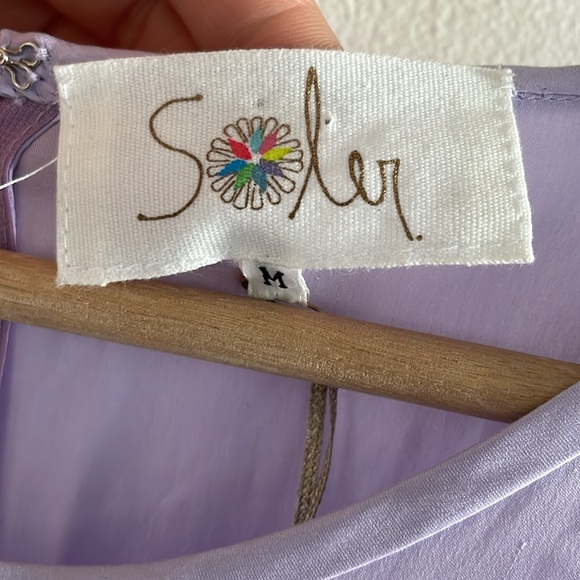 Soler Pia Gathered Tier Maxi Dress Women’s Size Medium 100% Silk Pink Purple - Picture 7 of 11